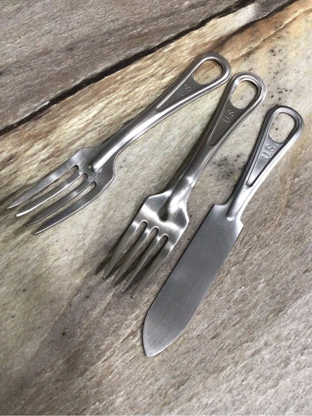 Vintage U.S. Military UCCO SKO Co Mess Kit Forks Knife 3 Pc WWII Vietnam Camp